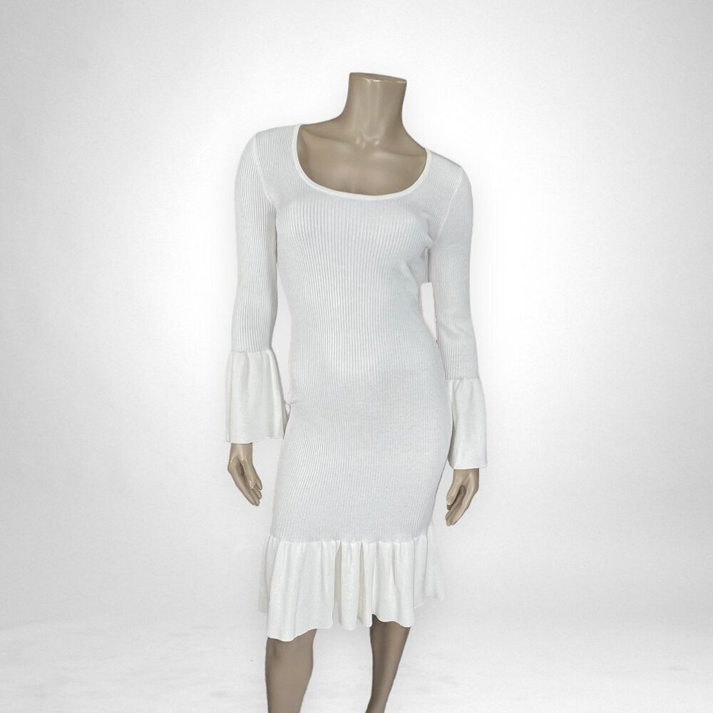 NWT ALMOST FAMOUS Medium White Ribbed Tulip Midi Dress Long‎ Sleeve Bridal
